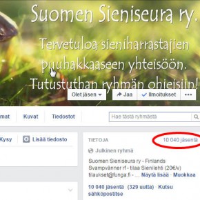 Suomen Sieniseuran Facebook-ryhmässä yli 10000 jäsentä